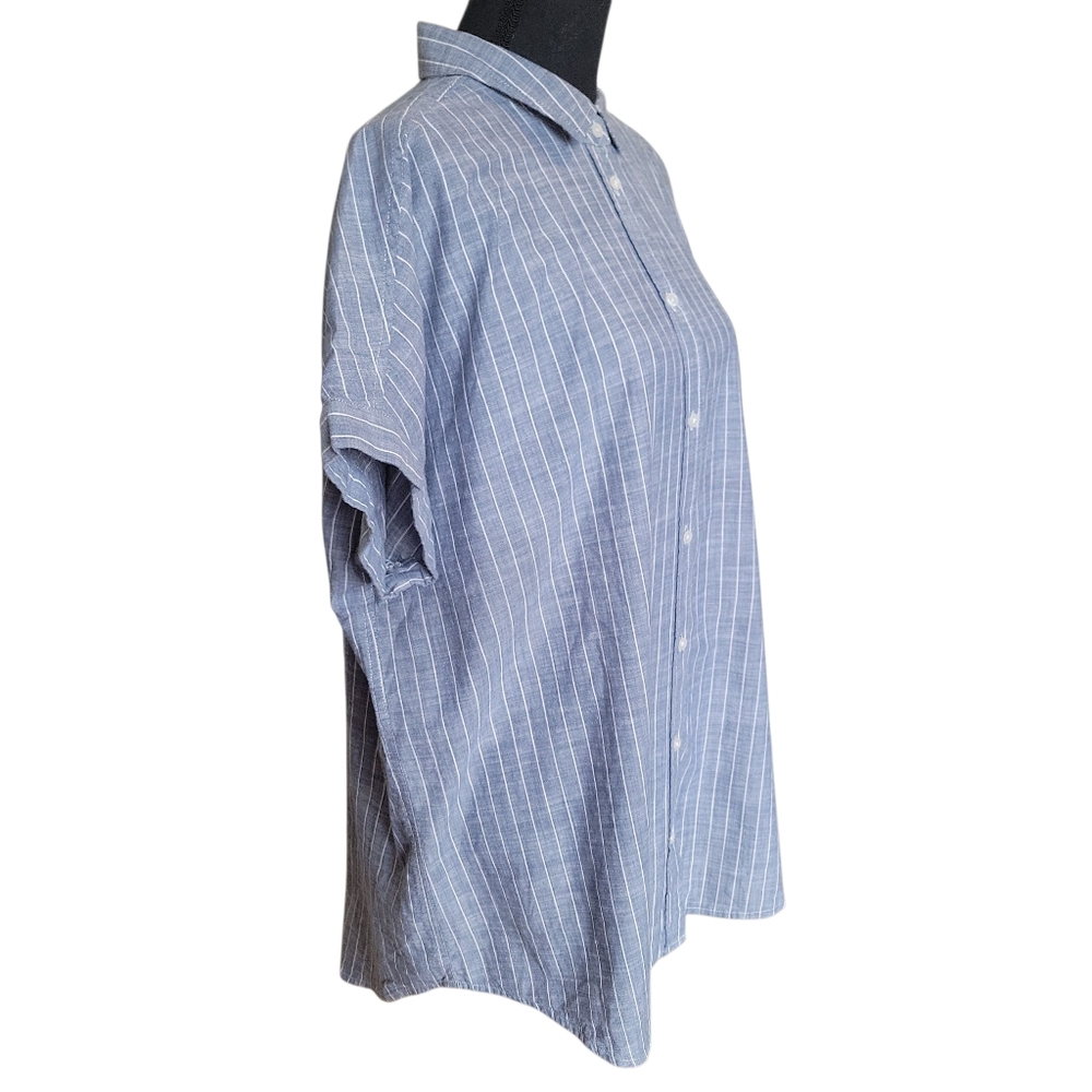 Goodthreads Light Grey Blue Striped Button Front … - image 3